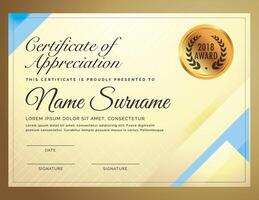 Gold color certificate design template vector
