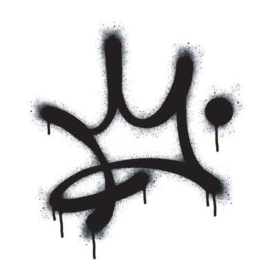 Spray painted graffiti crown sign in black on white. Crown drop symbol. isolated on white background. object illustration