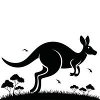 A black and white silhouette of a kangaroo vector