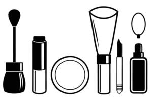 set of makeup items on white background vector