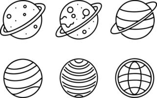 Globe and planet line icons set vector