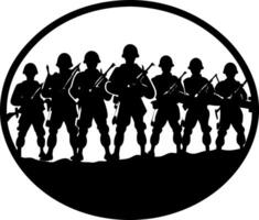 Black and White of Five Military Personnel with Weapons, Standing Side by Side, Perfect for Strength and Unity Themed Designs vector