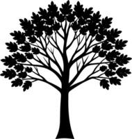 Black and White Silhouette of a Majestic Tree with Dense Leaves vector