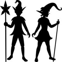 Elves in Silhouette An Artistic Representation of Fantasy Creatures in Dynamic Poses vector