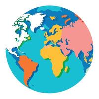 Stylized Global Map with Brightly Colored Continents and a Clean, Abstract Representation of the Earth's Geography vector
