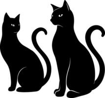 Silhouette Art of Two Black Cats with Curled Tails, One Looking at the Other, Ideal for Use in Mystery or Magic Themed Creative Projects vector