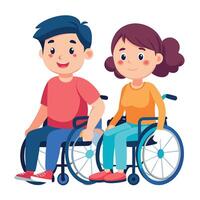 Smiling Kids Using Wheelchairs in a Supportive Environment vector
