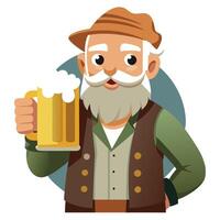 Old Man Enjoying a Refreshing Beer with a Happy and Friendly Expression vector
