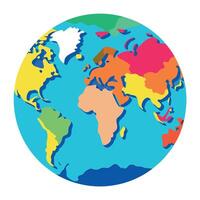 Modern Flat Design World Map with Distinctive Colorful Regions Representing Different Continents and Countries vector