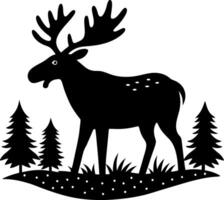 A Majestic Moose Strolling Through the Meadow, Surrounded by Grasses and Trees vector