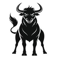 A Side Profile Silhouette of a Powerful Bull with Flowing Mane and Tail, Standing Gracefully with Curved Horns in a Detailed Graphic Artwork vector