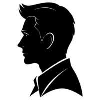 Elegant Male Profile in Black and White Intricate Outlines of Hair Texture, Ear's Curve, and Suit's Lapel Create a Compelling Image vector