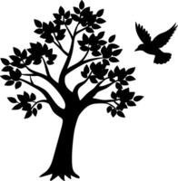 Striking Image of a Tree with a Bird Flying By, Suitable for Use in Children's Book Illustrations About Nature or Outdoor Activitie vector