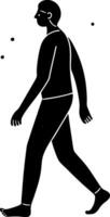 Confident Stride of a Short-Haired Individual Silhouette Illustration Capturing the Dynamic Motion of Walking with Curly Hair and Long Sleeves vector