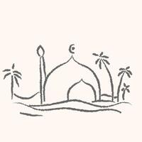 Hand drawn illustration of a mosque with palm trees in the background vector