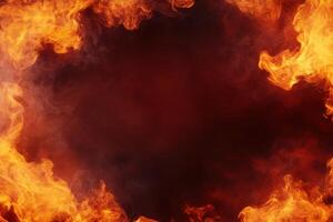 A dynamic display of fiery energy with flames framing a dark, smoky center. Space for your design photo