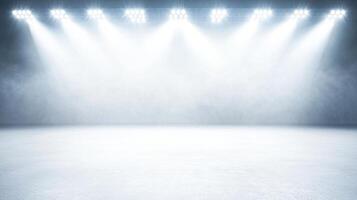 Spotlight illuminates empty stadium floor, casting ethereal glow in the arena, anticipation builds photo