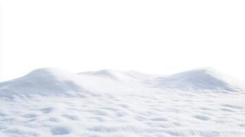 Expansive winter landscape featuring soft snowdrifts, isolated against a bright white background photo
