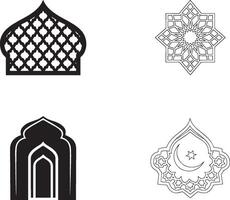Beautiful mosque window and silhouette set white background vector