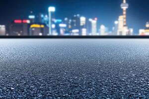 Urban Asphalt, Clean road surface with city lights in background, ideal for commercial use photo
