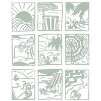 a set of illustrations depicting various scenes on the beach vector