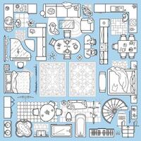 Floor plan icons set for design interior and architectural project. Furniture thin line icon in top view for layout. Blueprint apartment vector