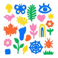 Childish Nature Shapes and Elements Crayon Set vector