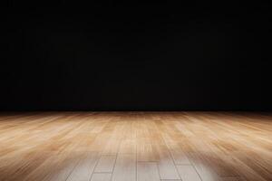 Elegant brown wood flooring against a plain black wall creates a contrast. Minimalist photo