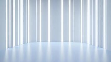 Clean white architectural space features vertical white pillars with light emitting from their sides photo