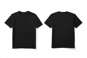 Front and back views of a plain black crewneck t-shirt, perfect for everyday wear photo