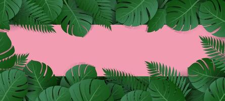 tropical leaves on pink background with blank space for text vector