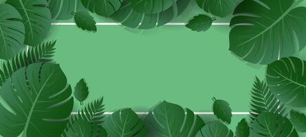 green leaves and a square frame on a green background vector