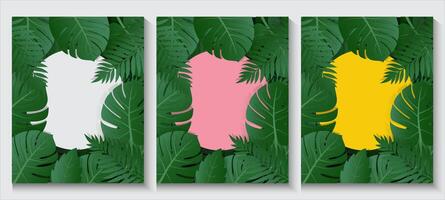 set of vertical banners poster with tropical leaves and copy space vector