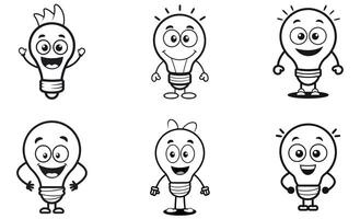 cartoon lightbulb characters expressing happiness icon set vector