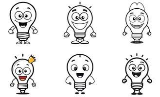 Four cartoon lightbulb characters expressing happiness. design vector
