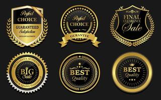 Golden badges and labels set on black background vector