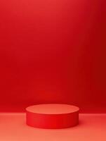 A bold red circular platform against a matching red wall, perfect for product display and showcasing photo