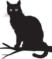A Black Cat Sitting On Branch Of A Tree vector