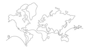 Hand drawn continuous one line world map vector