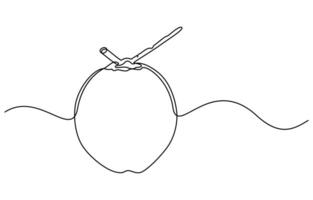 Continuous one single minimal line drawing coconut vector