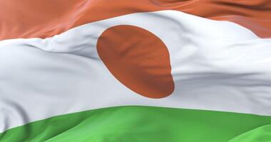 Flag of Niger waving at wind in slow in blue sky, loop video