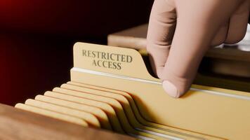Searching Documents File of RESTRICTED ACCESS in Drawer in Dark Room Opening Drawer and Highlighting Label Text video
