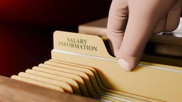 Searching Documents File of SALARY INFORMATION in Drawer in Dark Room Opening Drawer and Highlighting Label Text video