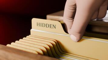 Searching Documents File of HIDDEN in Drawer in Dark Room Opening Drawer and Highlighting Label Text video