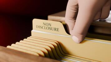 Searching Documents File of NON DISCLOSURE in Drawer in Dark Room Opening Drawer and Highlighting Label Text video