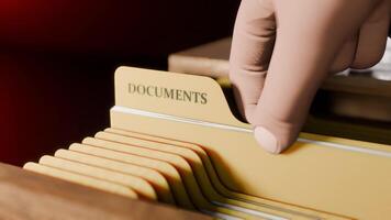 Searching Documents File of DOCUMENTS in Drawer in Dark Room Opening Drawer and Highlighting Label Text video