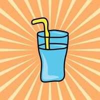a glass of water with a straw in it with many rays vector