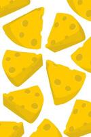 Delicious triangular cheese slices. Yellow cheese with holes issolated on white vector