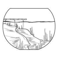 Underwater Landscape with Bridge and Seaweed vector