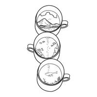 Three Teacups with Different Nature and Underwater Scenes vector